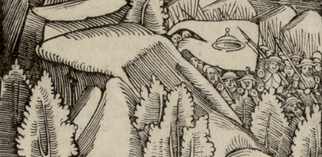 Titelholzschnitt einer Liedflugschrift "Von ainer grosse Meng...", 1523