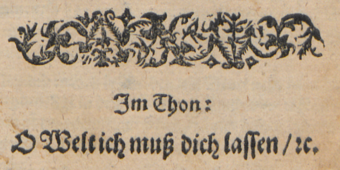 Dekoratives Zierstück und Melodie-Angabe, Ausschnitt der der Titelseite des Pamphlets.